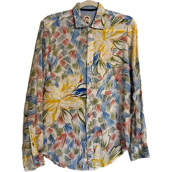 Ganesh Linen Multi-Color Floral Button Up Shirt Size S - Picture 1 of 16